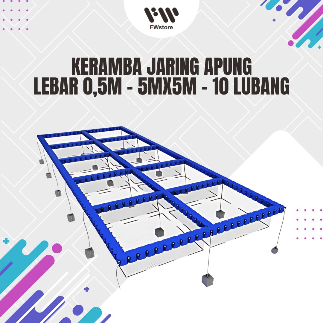 Keramba Jaring Apung - Lebar 0,5m - 5mx5m - 10 Lubang